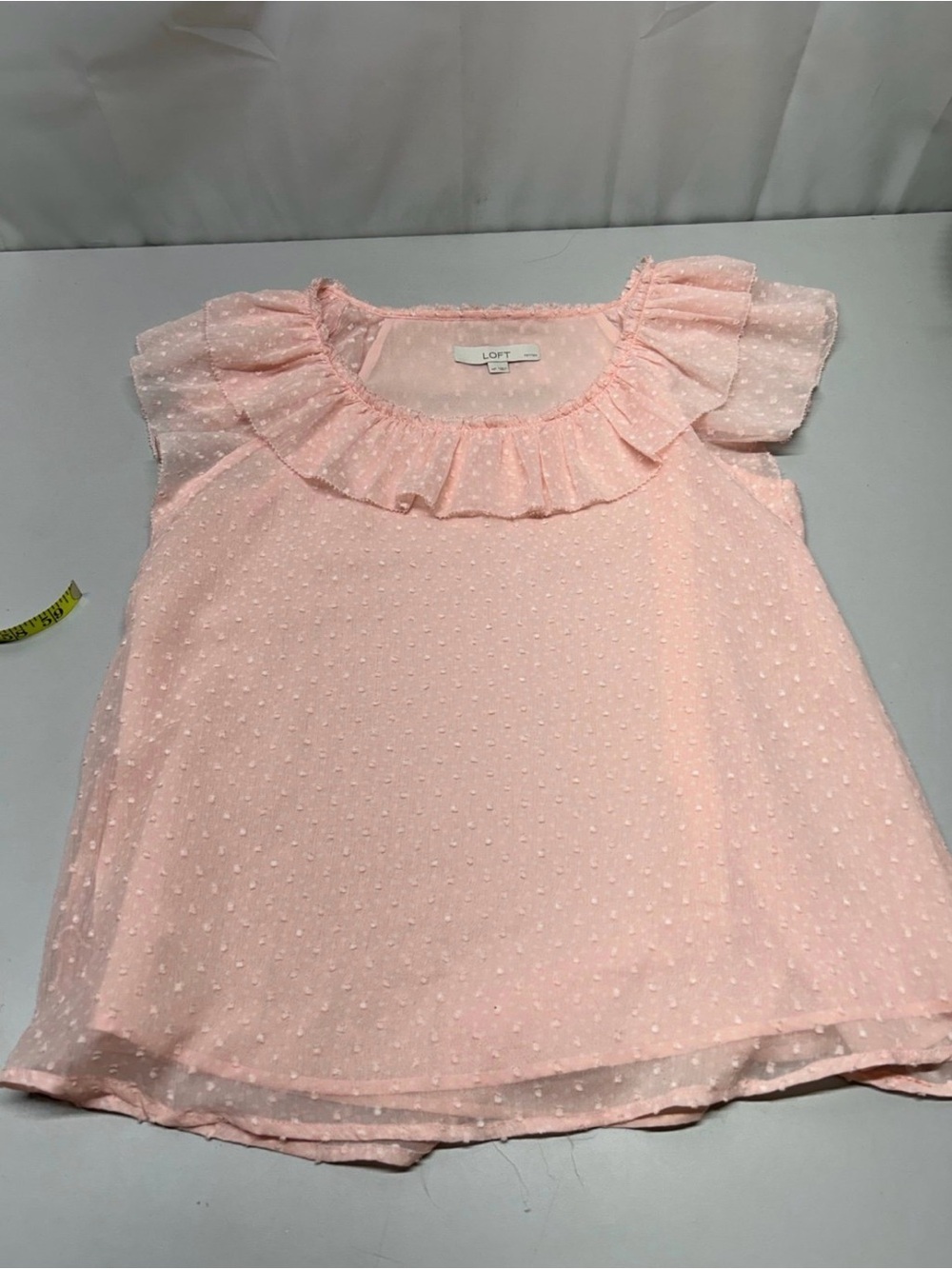 LOFT women’s  Pink Swiss Dot Ruffle Sleeve Top